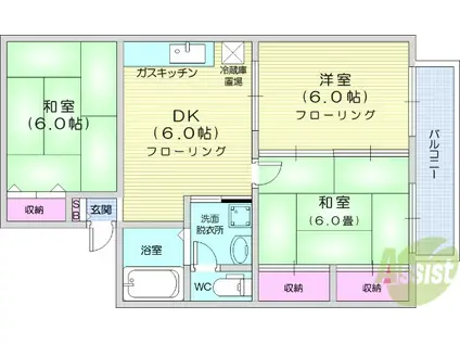 セジュール・S・COURT A(3DK/2階)の間取り写真
