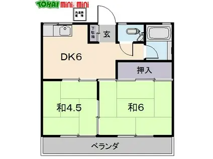 ちづる荘(2DK/2階)の間取り写真