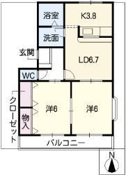 ラバーズハイム弐番館(2LDK/1階)の間取り写真
