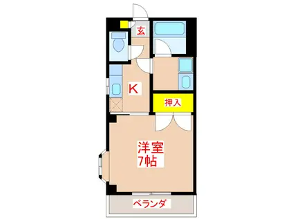 鹿児島市電谷山線 騎射場駅 徒歩6分 3階建 築27年(1K/2階)の間取り写真