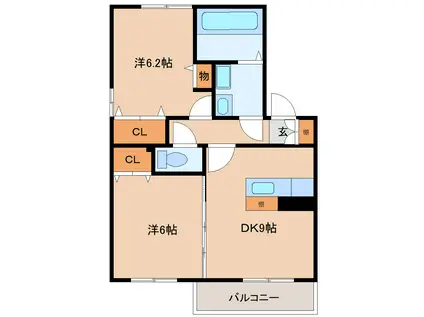 スプルースI(2DK/2階)の間取り写真