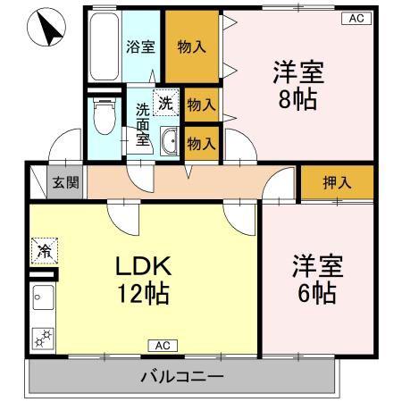 グランツ松島A棟(2LDK/1階)の間取り写真