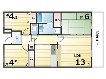 井吹東シティコート 20号棟 Eタイプ 角(3LDK/2階)の間取り写真