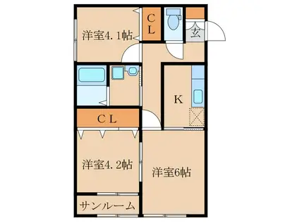 コリーヌA棟(3K/1階)の間取り写真