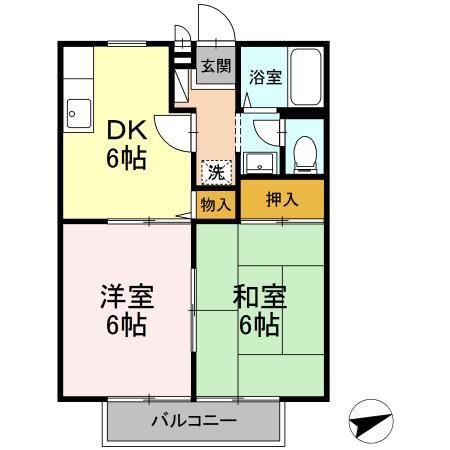 ハイライズ新涯B(2DK/2階)の間取り写真
