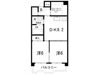 クレアフジモト(2LDK/3階)の間取り写真