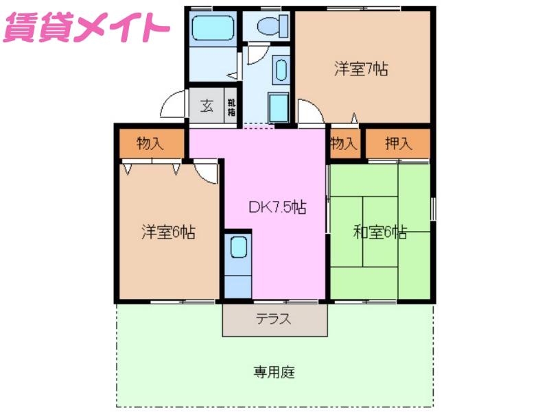 シャトレー(3DK/1階)の間取り写真