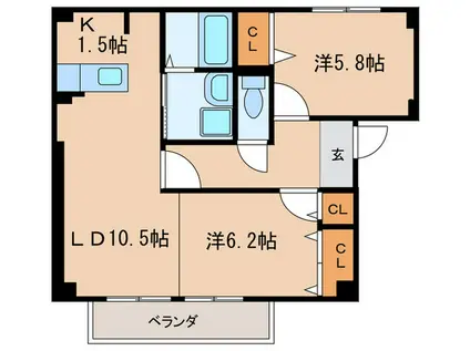 ヴォワール三和 A棟(2LDK/2階)の間取り写真