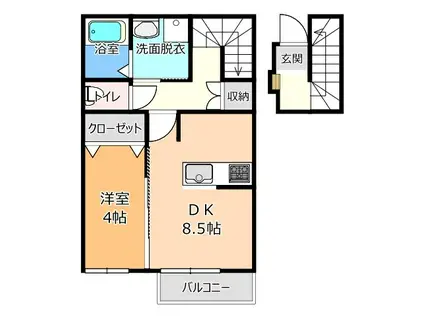 栃木県宇都宮市 2階建 築1年(1K/2階)の間取り写真