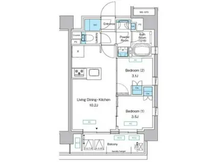 プレディアコート三軒茶屋(2LDK/4階)の間取り写真