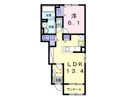 アヴァンス パレイル(1LDK/1階)の間取り写真