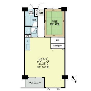公社ビル(1LDK/15階)の間取り写真