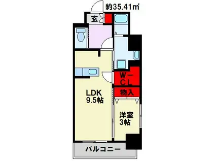CITYCOURT折尾(1LDK/8階)の間取り写真