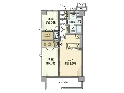 ルネ・グランマリーナ潮見(2LDK/3階)の間取り写真