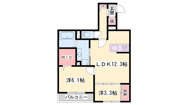 メゾン ド ソルテ B棟(1LDK/2階)の間取り写真