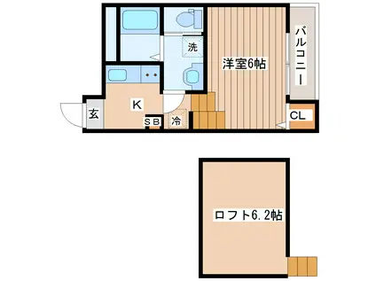 ハーモニーテラス新田(1K/2階)の間取り写真