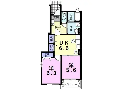 エスペランサ壱番館(2DK/1階)の間取り写真