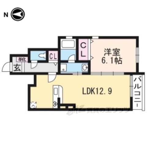 ホワイトレーク大将軍(1LDK/1階)の間取り写真