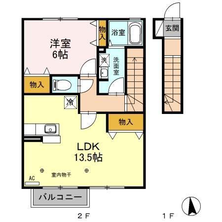 グラシアス D(1LDK/2階)の間取り写真