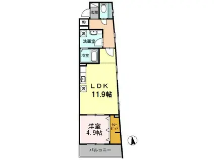 カーサ鈴(1LDK/3階)の間取り写真