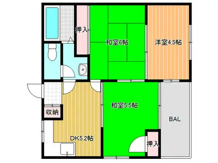 阪南グリーンハイツ(3DK/4階)の間取り写真