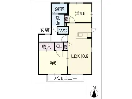 ハピネス大手3(2LDK/2階)の間取り写真