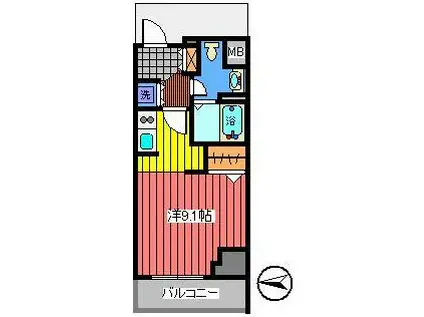 オーキッドレジデンス浦和(ワンルーム/9階)の間取り写真