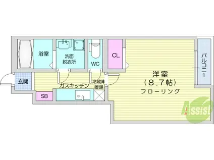 パストラールJR(1K/1階)の間取り写真