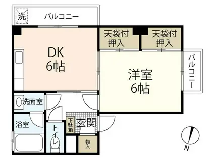 宮原ビル(1DK/2階)の間取り写真
