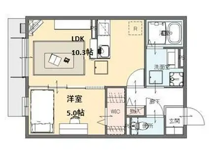 エスポワールタカムラII(1LDK/2階)の間取り写真