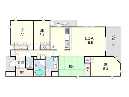ジークレフ夙川フラット(4LDK/4階)の間取り写真