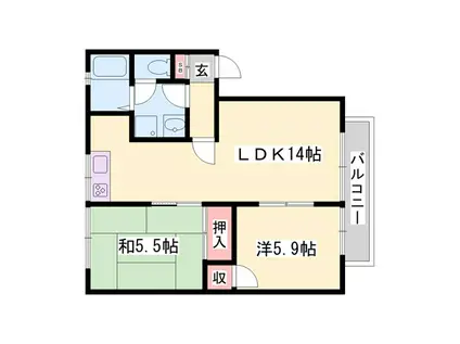 グリーンハイツ高砂(2LDK/1階)の間取り写真
