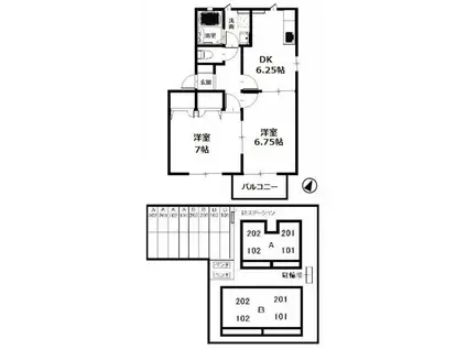 サンキャロット(2DK/2階)の間取り写真