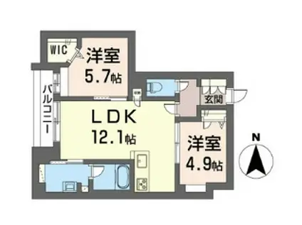 ゼフィールメゾン二俣川II(2LDK/1階)の間取り写真