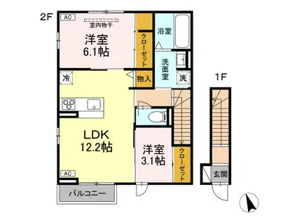 DーROOM富沢西2丁目(2LDK/2階)の間取り写真