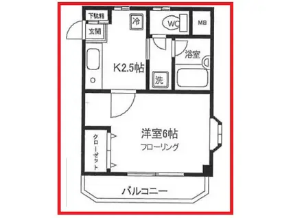 カーサ龍(1K/4階)の間取り写真