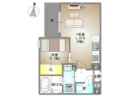 REGALEST 庭瀬I(1LDK/1階)の間取り写真