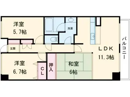 プリンスハイツ木場町壱番館(3LDK/1階)の間取り写真