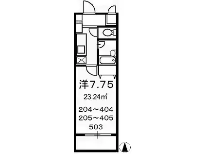 YMガーデン(1K/4階)の間取り写真