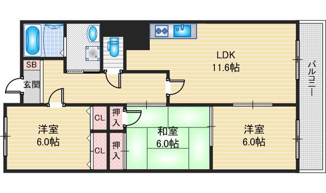 マーコート(3LDK/3階)の間取り写真