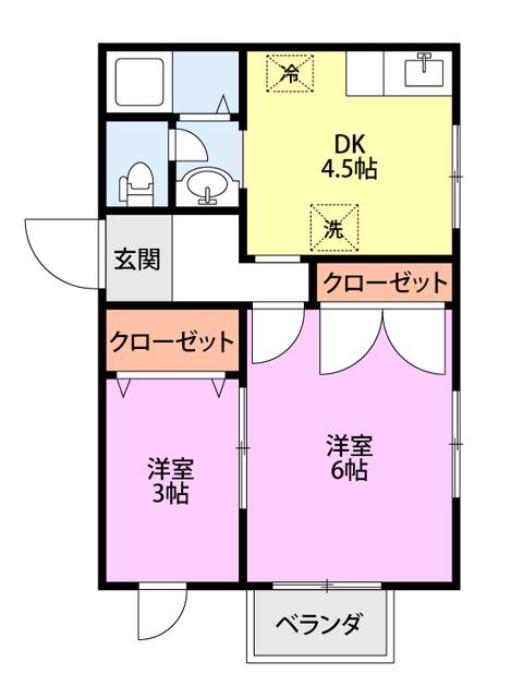アンジュ(2DK/1階)の間取り写真