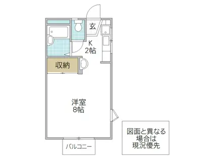 松山ハイツ B棟(ワンルーム/1階)の間取り写真