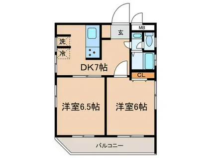 ニューハイツ大和(2DK/9階)の間取り写真