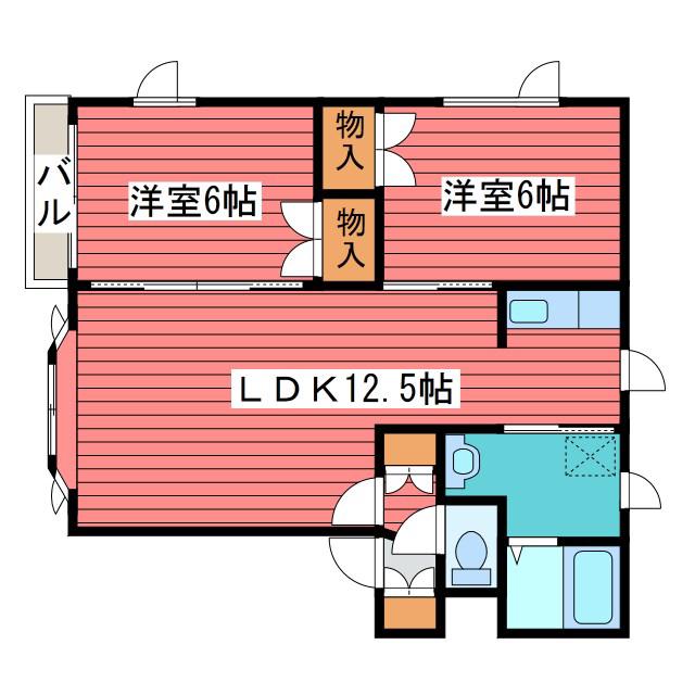 アベニューおちB(2LDK/1階)の間取り写真