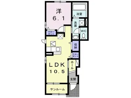アジュール シュッサイII(1LDK/1階)の間取り写真