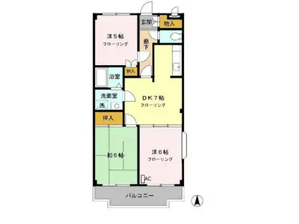 フラワーフィールドマンション(3DK/2階)の間取り写真