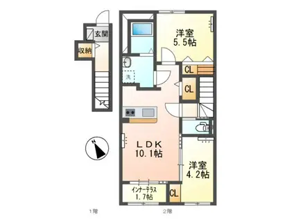 スターテラスII千駄塚(2LDK/2階)の間取り写真