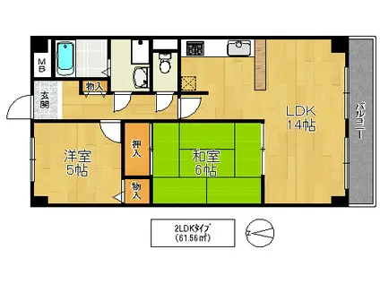 コンフォートヴィラ深江橋(2LDK/6階)の間取り写真