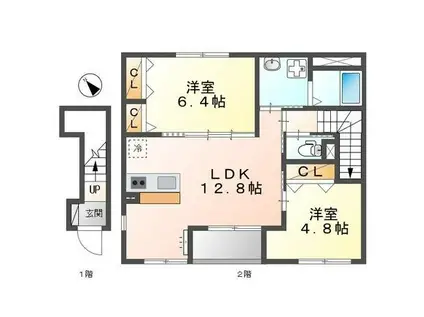 ドミールフォレスト和 守山市下之郷(1LDK/2階)の間取り写真