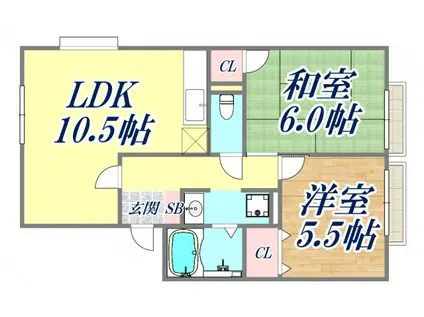 アネシス愛宕山2(2LDK/2階)の間取り写真